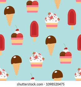 Vector seamless pattern of different ice creams.