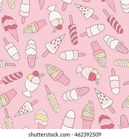 vector seamless pattern, different ice creams on a pink background