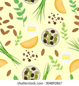 Vector seamless pattern with different ingredients