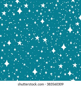 Vector seamless pattern of different kind of stars on blue background. Hand drawn doodle style. Space collection. 