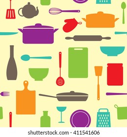 Vector seamless pattern of different kitchen silhouettes