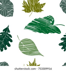 Vector seamless pattern of different leaves