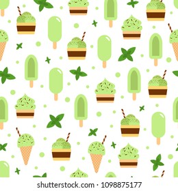 Vector seamless pattern of different mint ice creams.