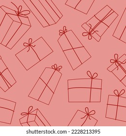 Vector seamless pattern with different out line wrapped gift boxes. Christmas and birthday presents. Party concept.