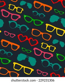 Vector seamless pattern with different shapes glasses in flat style