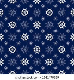 Vector seamless pattern of different size white steering wheels on blue background