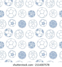 Vector seamless pattern with different soccer balls on a white background. Football background for textiles, cover design, posters and flyers.