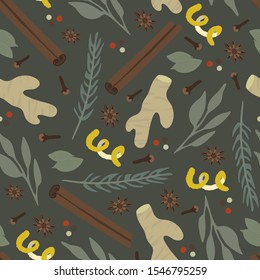 Vector seamless pattern of different spices