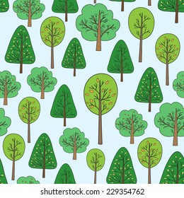 Vector seamless pattern with different trees