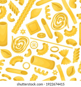 The vector seamless pattern with different types of italian pasta.