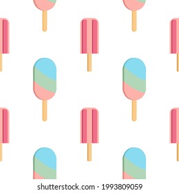 Vector seamless pattern with different types of ice cream in flat style on white background. Gelato,popsicle, sundae for summer texture,fabrics,textile,wrapping paper,decoration,print