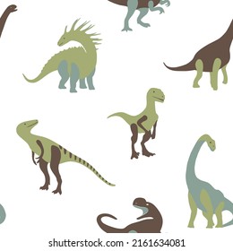 Vector seamless pattern of different types of dinosaurs on a white background