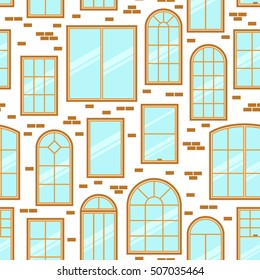 Vector seamless pattern of different types of windows flat style. Architecture frame silhouette isolated. Building element illustration. Home icon design