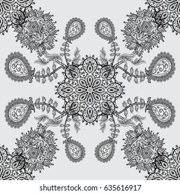 Vector seamless pattern. Dim pattern on gray background with dim elements. Backdrop, fabric, dim wallpaper. Flat hand drawn vintage collection.