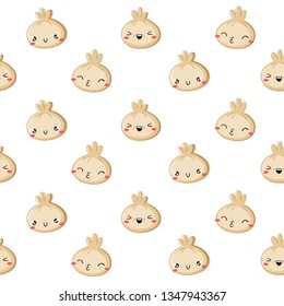 Vector seamless pattern Dim Sum. Emoji style, kawaii. The food in the test with the character. eps 10.