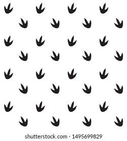 Vector seamless pattern of dinosaur foot print steps isolated on white background