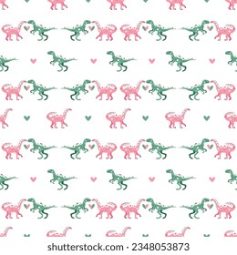 Vector seamless pattern with dinosaur with hearts