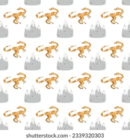 Vector seamless pattern with dinosaur and mountains