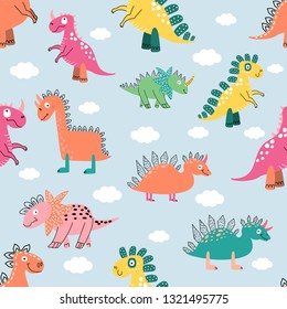 vector seamless pattern with dinosaurs