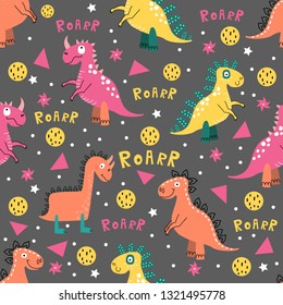 vector seamless pattern with dinosaurs