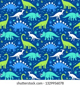 Vector seamless pattern with dinosaurs.