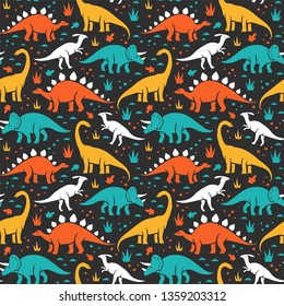 Vector seamless pattern with dinosaurs.