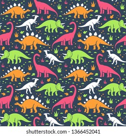 Vector seamless pattern with dinosaurs.