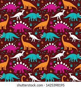 Vector seamless pattern with dinosaurs.