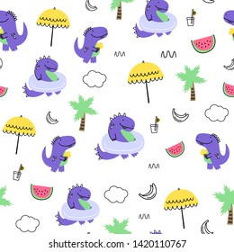 Vector seamless pattern with dinosaurs. Cartoon style. Children's print.