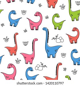 Vector seamless pattern with dinosaurs. Cartoon style. Children's print.