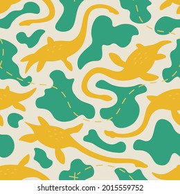 Vector seamless pattern of dinosaurs and islands 