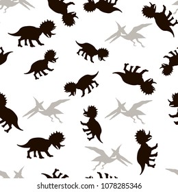 Vector seamless  pattern. Dinosaurs. T-REX,  Tyrannosaur, Velociraptor, Triceratops, Brontosaurus, Parasaurolophus, Stegosaurus, Pteranodon. 