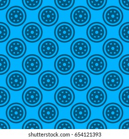 Vector seamless pattern disc auto wheels. Isolated on blue background.