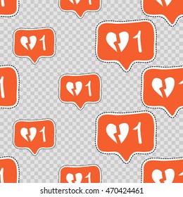 Vector seamless pattern with dislike. Hand drawn cute and funny fashion illustration patches or stickers kit. Modern doodle pop art sketch badges and pins