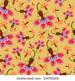Vector seamless pattern displaying colorful flowers. Vector