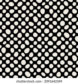 Vector seamless pattern. Distorted abstract texture. Dotted monochrome background. Contemporary digital optical art. Rows of rounded spots.