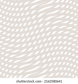 Vector seamless pattern with distorted grid, lattice, mesh. Simple abstract background with optical illusion effect. Op art texture. Deformed surface. Subtle beige colored repeat decorative design