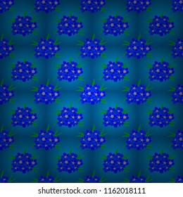 Vector seamless pattern with ditsy forget-me-not flowers and leaves in green and blue colors. Cute floral background. Textile print for bed linen, jacket, package design, fabric and fashion concepts.