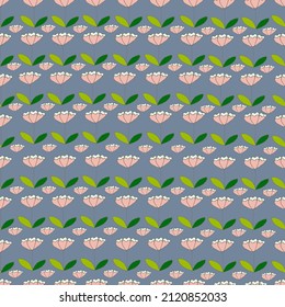 The vector seamless pattern with doddle elements flowers on a shade of cyan-blue background. Spring and Summer seasons. For the design of textiles, paper, notebooks, print