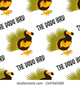 Vector seamless pattern with the Dodo bird. Cute character in simple flat style.