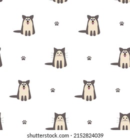 Vector seamless pattern with dog, cat and paws isolated on white background. Vector repeating print for fabrics, paper, textile, gift wrap, banners or web design with pets. Vector repeating background