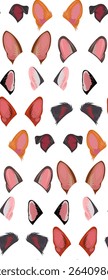 Vector seamless pattern with dog ears in cartoon style on white background. Texture with dog ears of different breeds for wallpaper, fabric