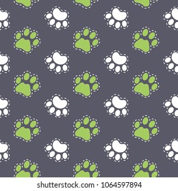 Vector seamless pattern with dog paw. Pet background. Can be used for wrapping paper for shop zoo, web or design of banners, print on clothes for boys and girls. EPS10.