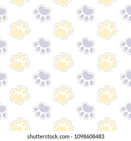 Vector seamless pattern with dog paws isolated on white backdrop. Pet background. Can be used for wallpaper, wrapping paper for shop zoo, web or design of banners, print on clothes for boys and girls.