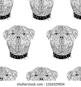 Vector seamless pattern with dog rottweiler. Can be used as a background, wallpaper, fabric and for other design.