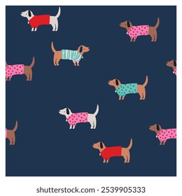 Vector seamless pattern with dogs breeds silhouettes.