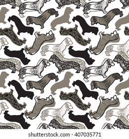 Vector seamless pattern with dogs. Can be used for, wallpaper, pattern fills, web page background, surface textures.