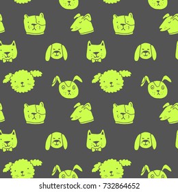 Vector seamless pattern with dogs. Hand drawn ink illustration, sticker design