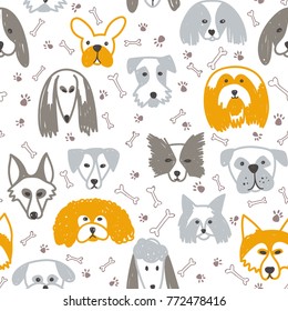 Vector seamless pattern with dogs symbol on 2018 Chinese new Year. Can be printed and used as wrapping paper, wallpaper, textile, fabric, coloring page, etc. 