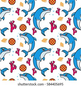 Vector seamless pattern with dolphin